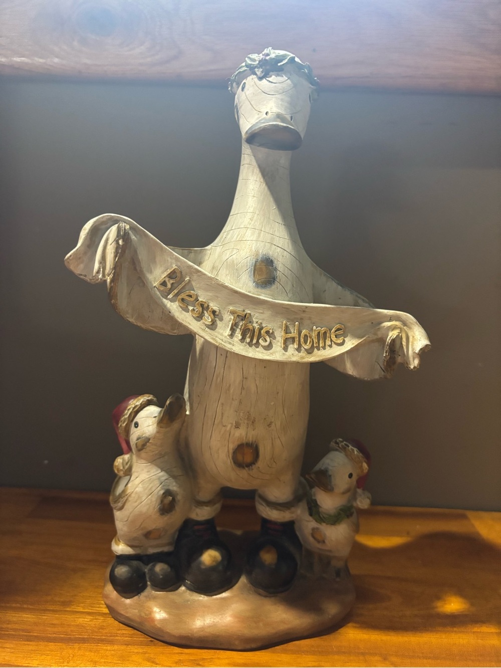 Rustic Cream 'Bless This Home' Duck Sculpture